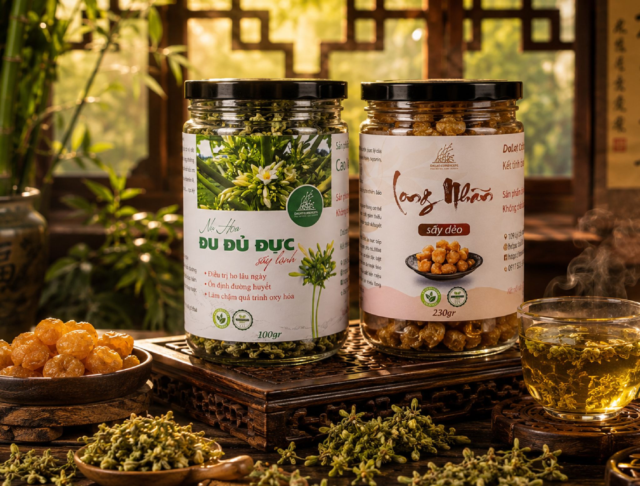 🌿 ** SỰ KẾT HỢP TUYỆT ĐỈNH TỪ NỤ HOA ĐU ĐỦ ĐỰC & LONG NHÃN SẤY KHÔ** 🌰