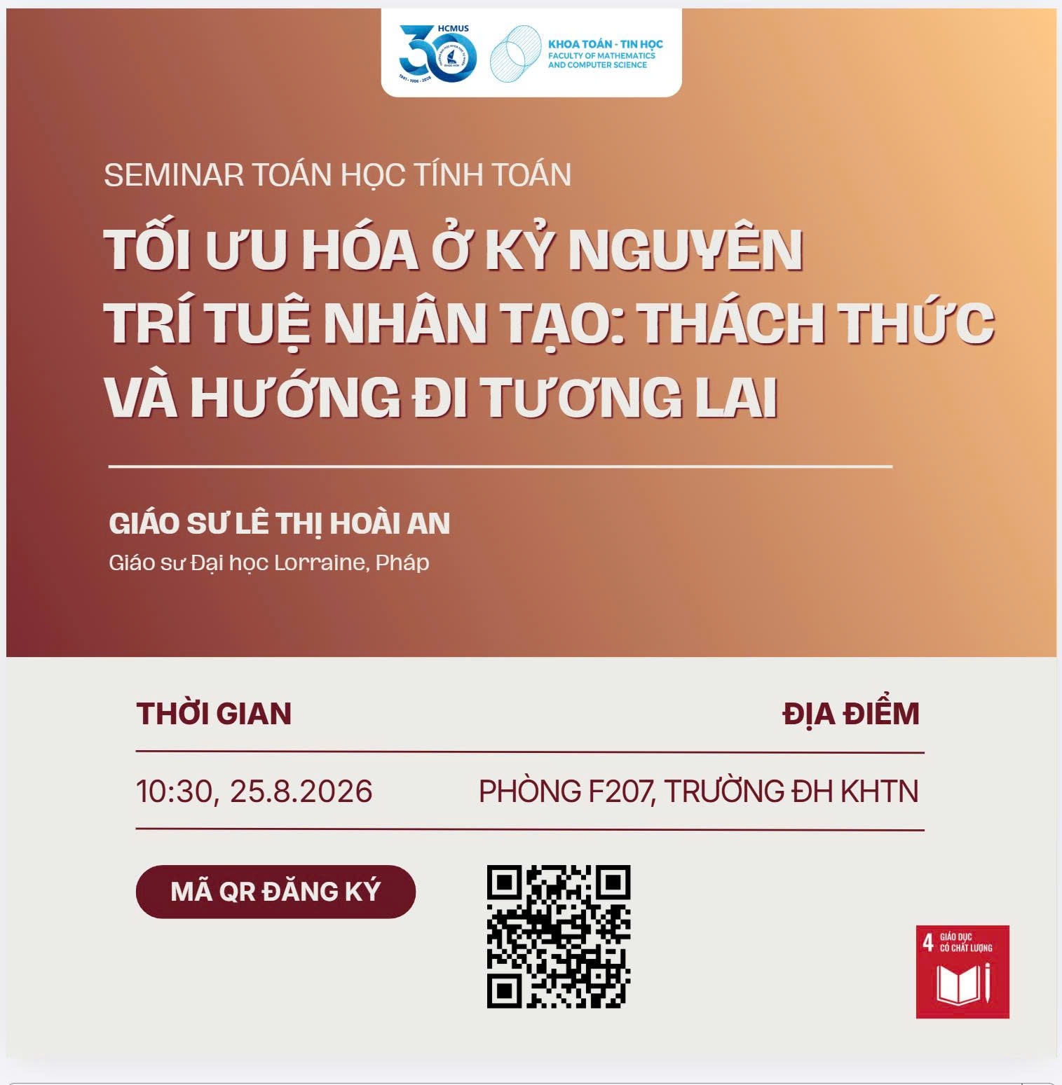 🤖 Seminar Toán học tính toán (25/8/2026) - Chủ đề: Tối ưu hóa trong kỷ nguyên AI, những thách thức và hướng đi trong tương lai