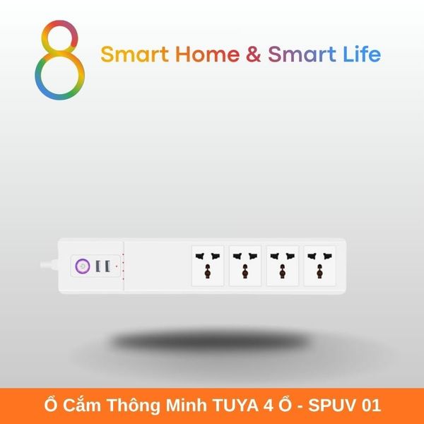 Ổ Cắm Thông Minh Wifi Tuya Smart Life 4 ổ 10A  kèm 1 USB A + 1 Type C  - 8Matter - SmartHome