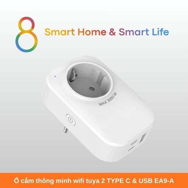 Ổ cắm thông minh wifi tuya 2 TYPE C & USB EA9-A