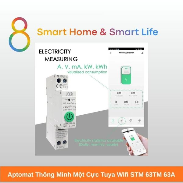 Aptomat Thông Minh một cực Tuya Wifi 63A  - 8Matter - SmartHome