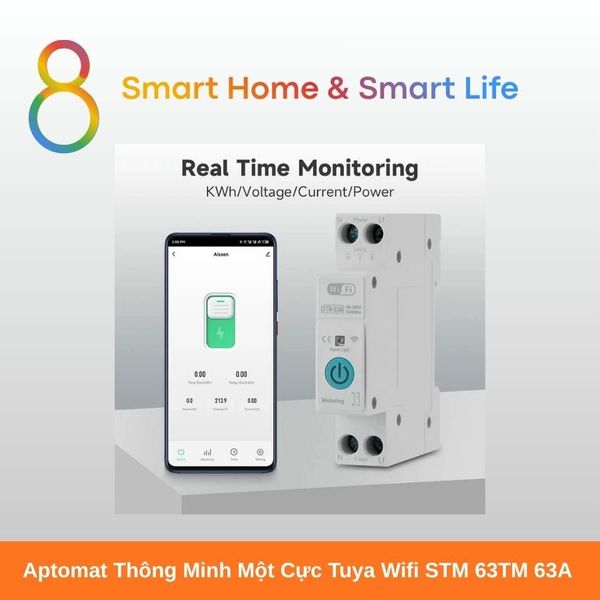 Aptomat Thông Minh một cực Tuya Wifi 63A  - 8Matter - SmartHome