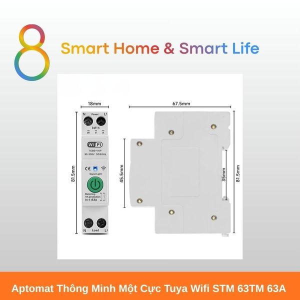 Aptomat Thông Minh một cực Tuya Wifi 63A  - 8Matter - SmartHome