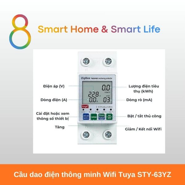 Cầu dao điện thông minh Wifi Tuya STY-63YZ-8Matter-Smarthome