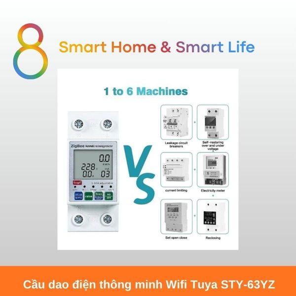 Cầu dao điện thông minh Wifi Tuya STY-63YZ-8Matter-Smarthome