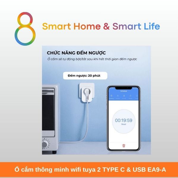 Ổ cắm thông minh wifi tuya 2 TYPE C & USB EA9-A