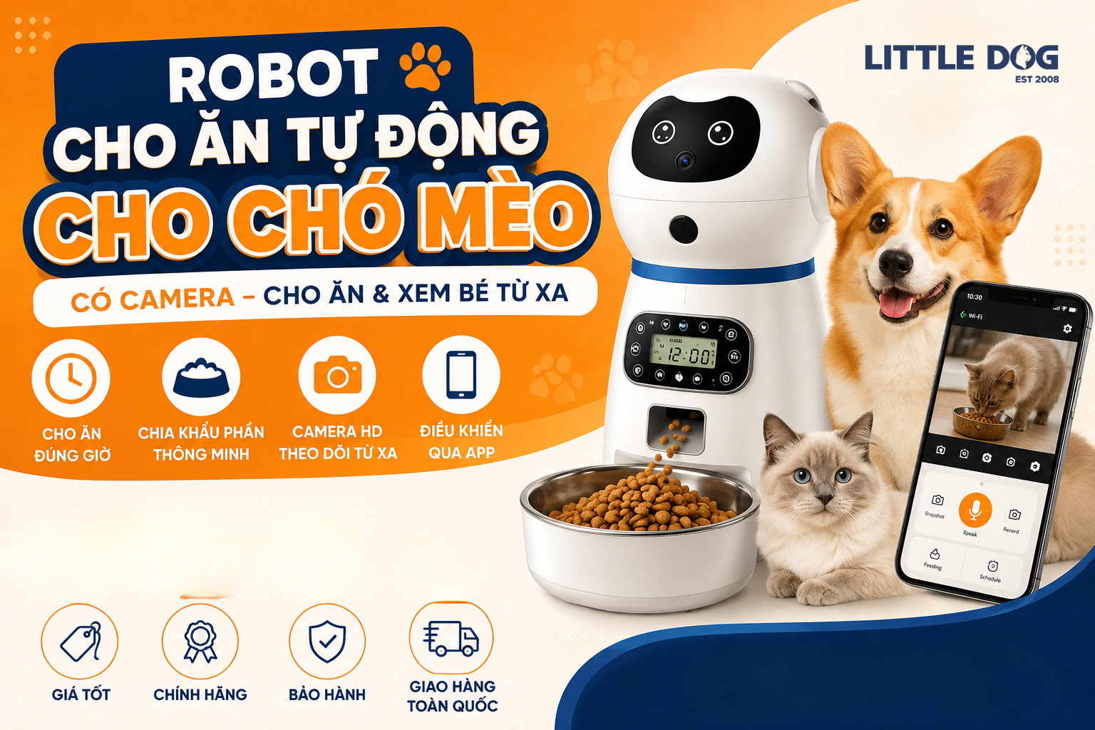 Robot Cho Ăn Tự Động Cho Chó Mèo Có Camera: Cho Ăn Đúng Giờ, Theo Dõi Bé Từ Xa