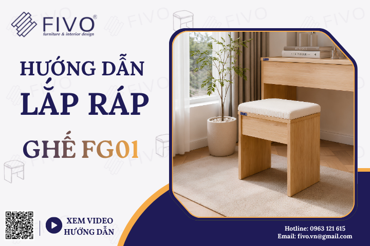 Hướng Dẫn Lắp Ráp Ghế Đôn Gỗ Nệm Nhung FG01 FIVO Nhanh Chóng Tại Nhà