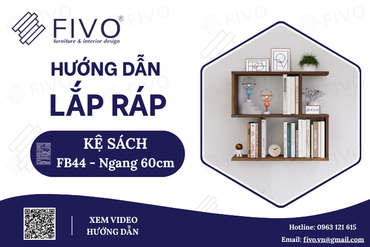 Hướng Dẫn Lắp Ráp Kệ Sách Treo Tường FB44 FIVO, Ngang 60cm Siêu Dễ Tại Nhà