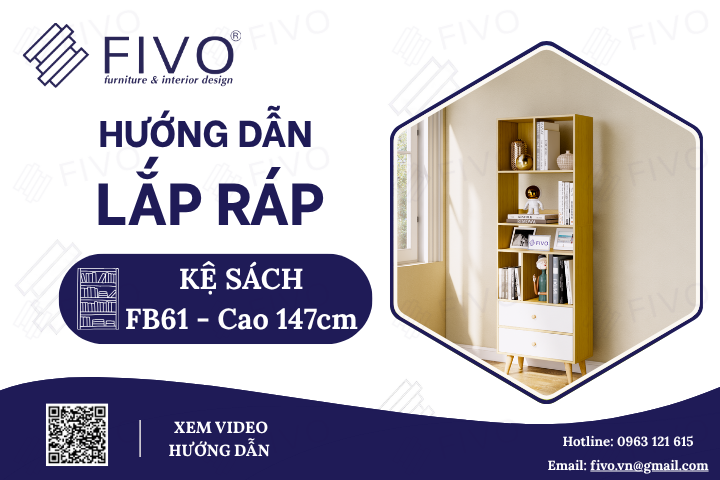 Hướng Dẫn Lắp Ráp Tủ Kệ Sách Gỗ FB61 FIVO, Cao 147cm, Dễ Dàng Thực Hiện Tại Nhà