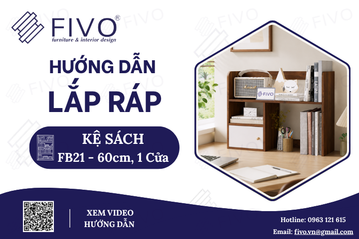 Hướng Dẫn Lắp Ráp Kệ Sách Để Bàn FB21 FIVO, Ngang 60cm, 1 Cửa, Dễ Dàng Tiện Lợi