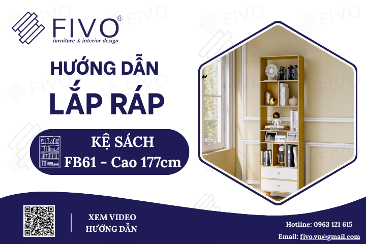 Hướng Dẫn Lắp Ráp Tủ Kệ Sách Gỗ FB61 FIVO, Cao 177cm Kèm Video & Ảnh Chi Tiết