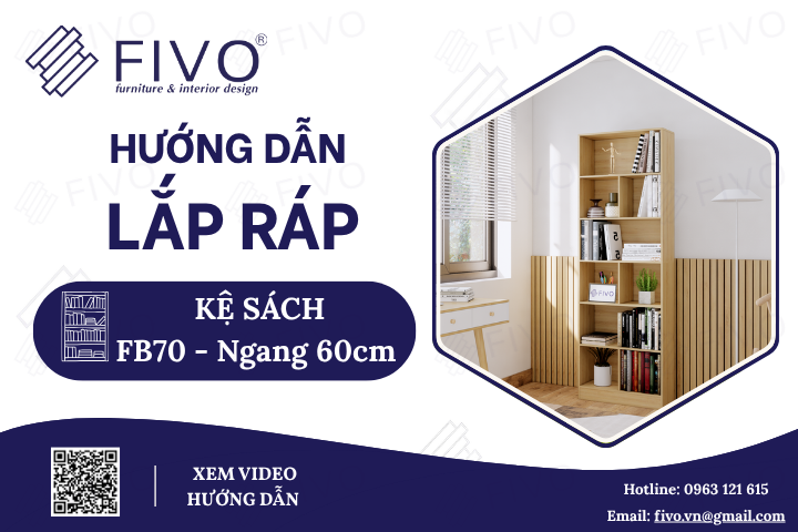 Hướng Dẫn Lắp Ráp Kệ Sách Gỗ Để Sàn FB70 FIVO, Ngang 60cm Đơn Giản Tại Nhà