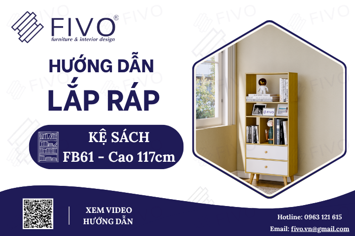 Hướng Dẫn Lắp Ráp Tủ Kệ Sách Gỗ FB61 FIVO, Cao 117cm Nhanh Chóng, Lắp Đặt Chỉ Trong Vài Phút