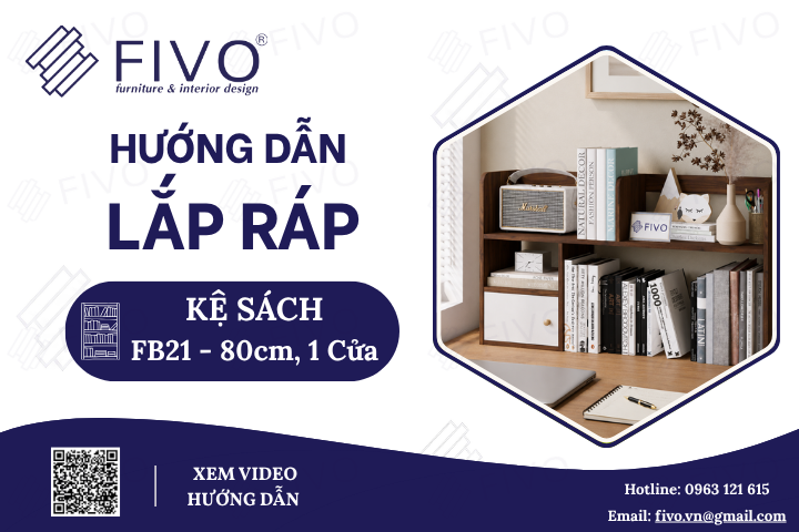 Hướng Dẫn Lắp Ráp Kệ Sách Để Bàn FB21 FIVO, Ngang 80cm, 1 Cửa, Dễ Dàng Nhanh Chóng