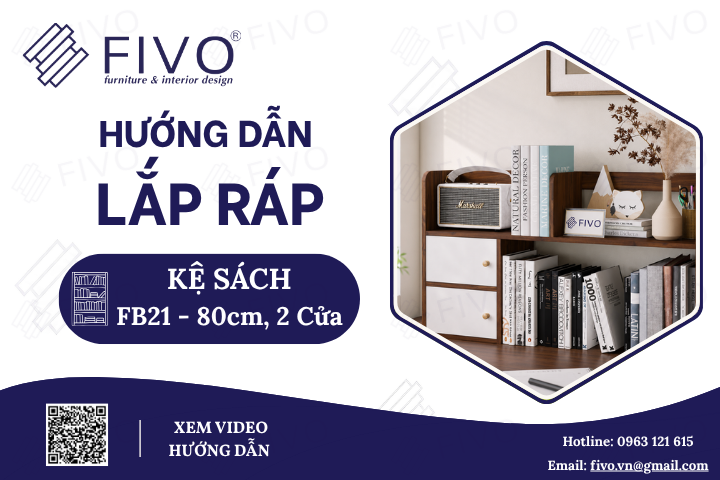 Hướng Dẫn Lắp Ráp Kệ Sách Để Bàn FB21 FIVO, Ngang 80cm, 2 Cửa, Đơn Giản Dễ Hiểu