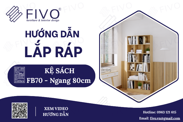 Hướng Dẫn Lắp Ráp Kệ Sách Gỗ Để Sàn FB70 FIVO, Ngang 80cm, Lắp Đặt Dễ Dàng Tại Nhà