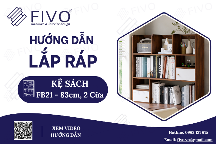 Hướng Dẫn Lắp Ráp Kệ Sách Để Bàn FB21 FIVO, Ngang 83cm, 2 Cửa, Nhanh Chóng Tiện Lợi