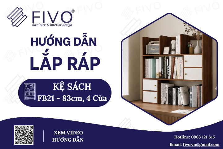 Hướng Dẫn Lắp Ráp Kệ Sách Để Bàn FB21 FIVO, Ngang 83cm, 4 Cửa, Đơn Giản Dễ Hiểu