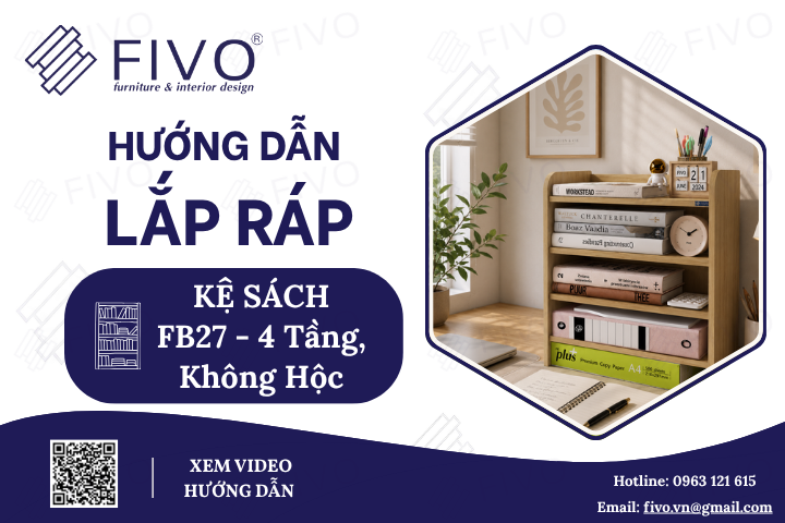 Hướng Dẫn Lắp Ráp Kệ Sách Gỗ Để Bàn FB27 FIVO 4 Tầng, Không Hộc Nhanh Chóng, Chỉ Trong Vài Phút