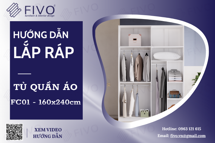 Hướng Dẫn Lắp Đặt Tủ Quần Áo FC01 FIVO, Kích Thước 160cmx240cm, Đơn Giản Dễ Lắp