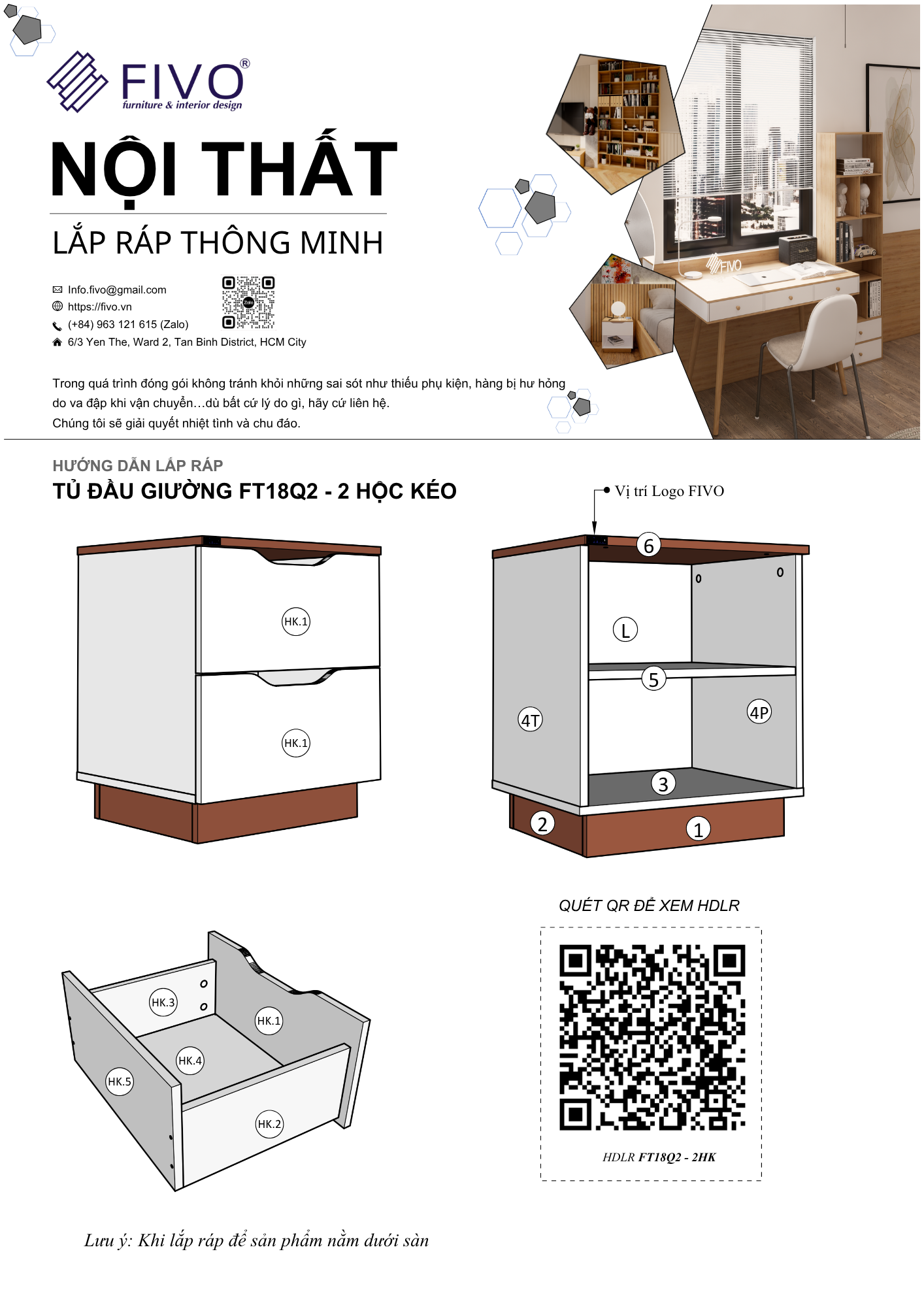 Hướng dẫn lắp ráp Tủ Đầu Giường FT18, 2 Hộc FIVO