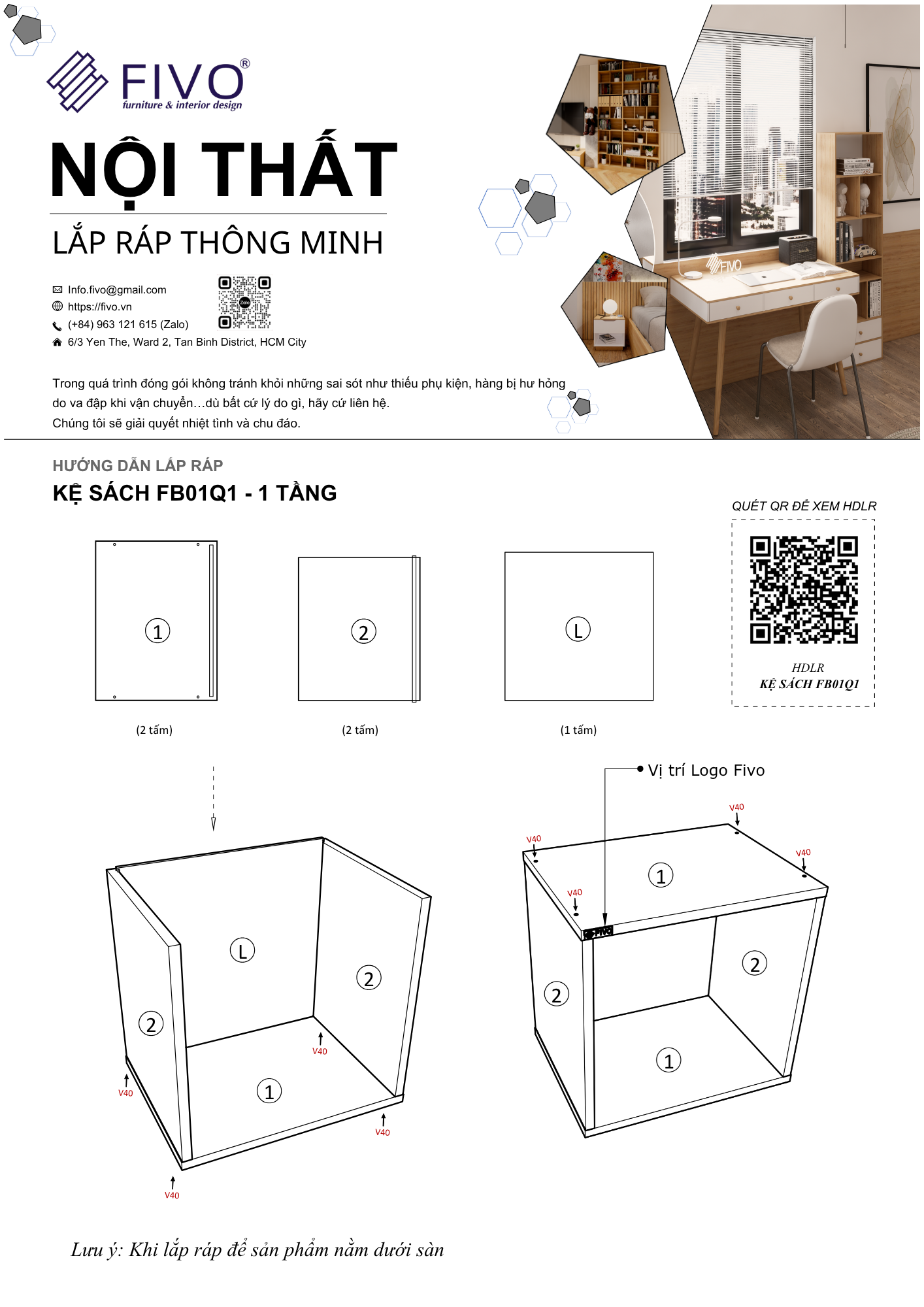 Hướng dẫn lắp ráp Kệ Sách Tổ Ong FB01, 1 Tầng FIVO