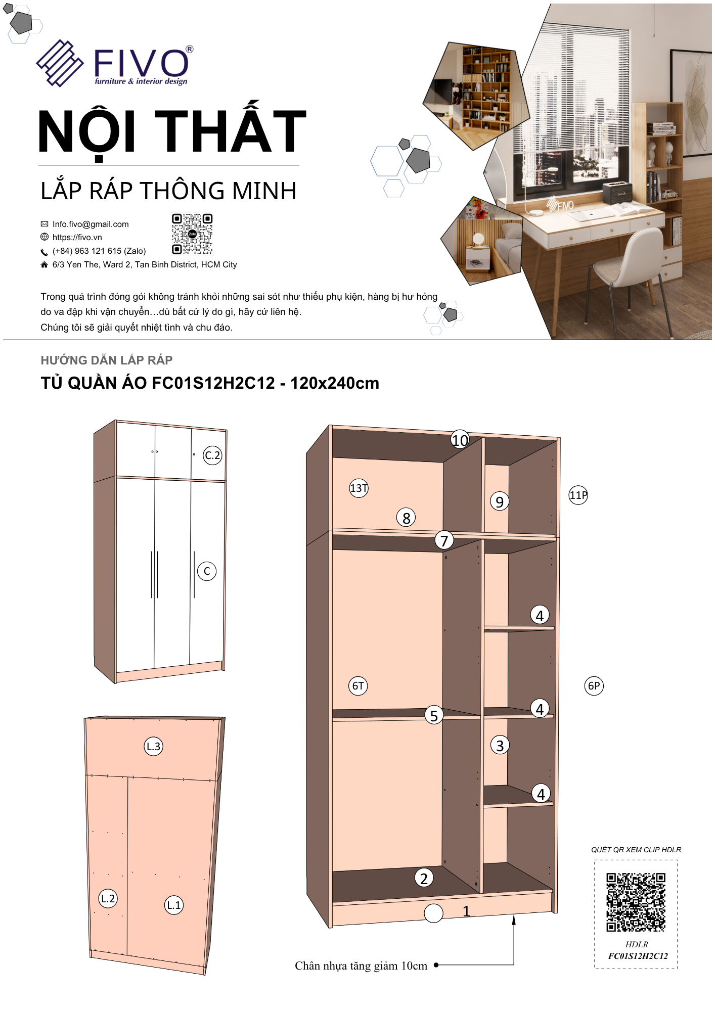 Hướng dẫn lắp ráp Tủ Quần Áo, 120x240cm FIVO