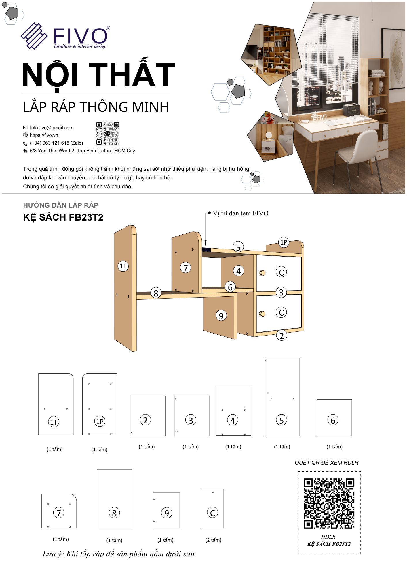 Hướng dẫn lắp ráp Kệ Sách Để Bàn FB23, 2 Cửa FIVO