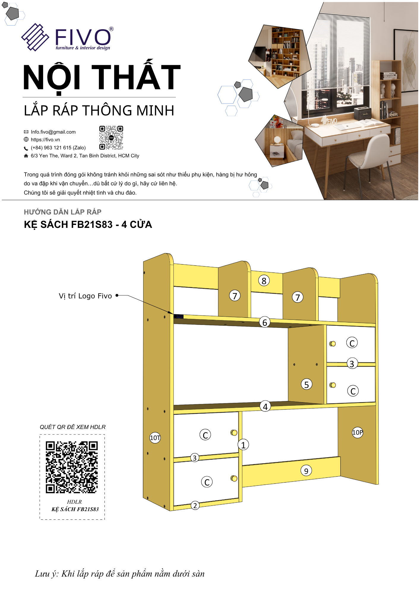 Hướng dẫn lắp ráp Kệ Sách Để Bàn FB2, Ngang 83cm, 4 Cửa FIVO