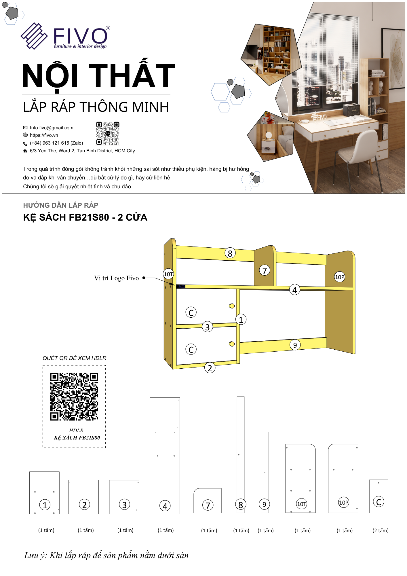 Hướng dẫn lắp ráp Kệ Sách Để Bàn FB21, Ngang 80cm, 2 Cửa FIVO