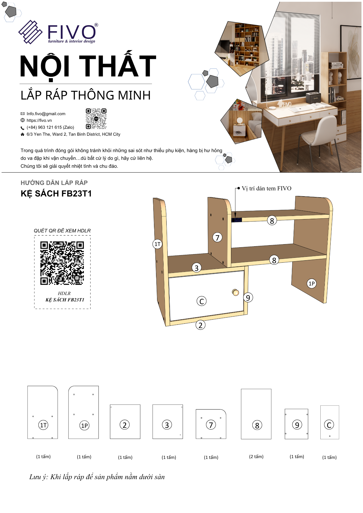 Hướng dẫn lắp ráp Kệ Sách Để Bàn FB23, 2 Cửa FIVO