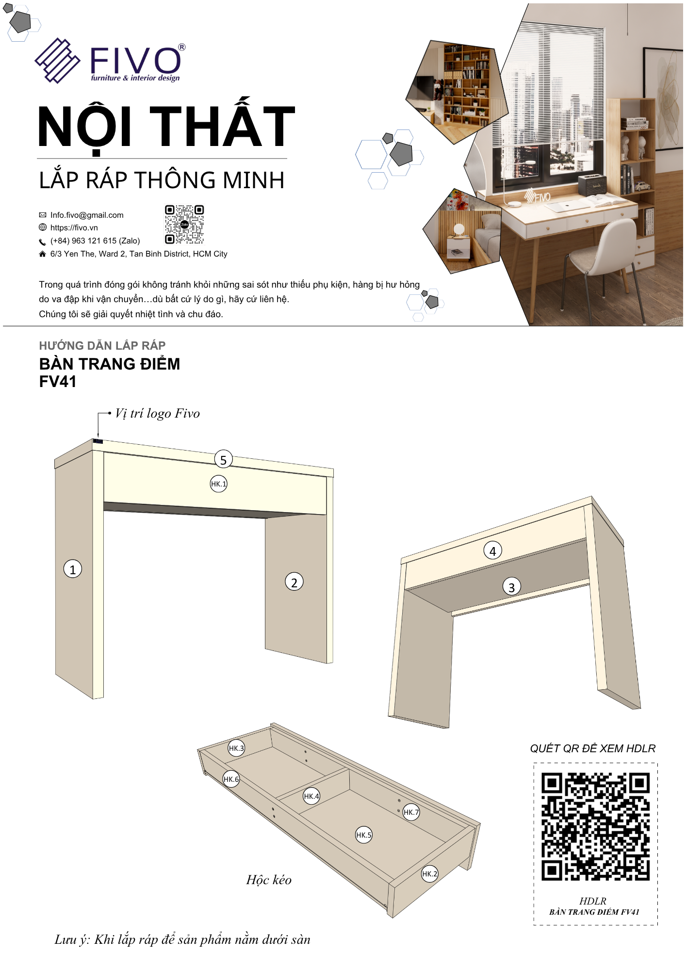 Hướng dẫn lắp ráp Bàn Trang Điểm FV41 FIVO