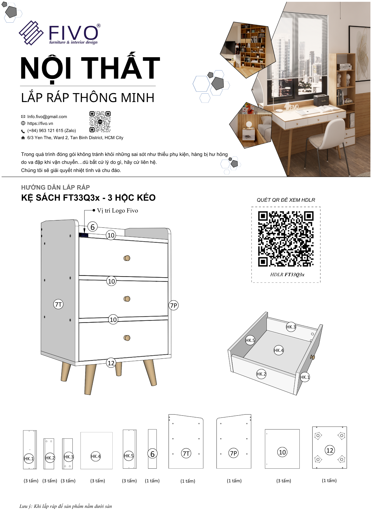 Hướng dẫn lắp ráp Tủ Đầu Giường FT33, 3 Hộc FIVO