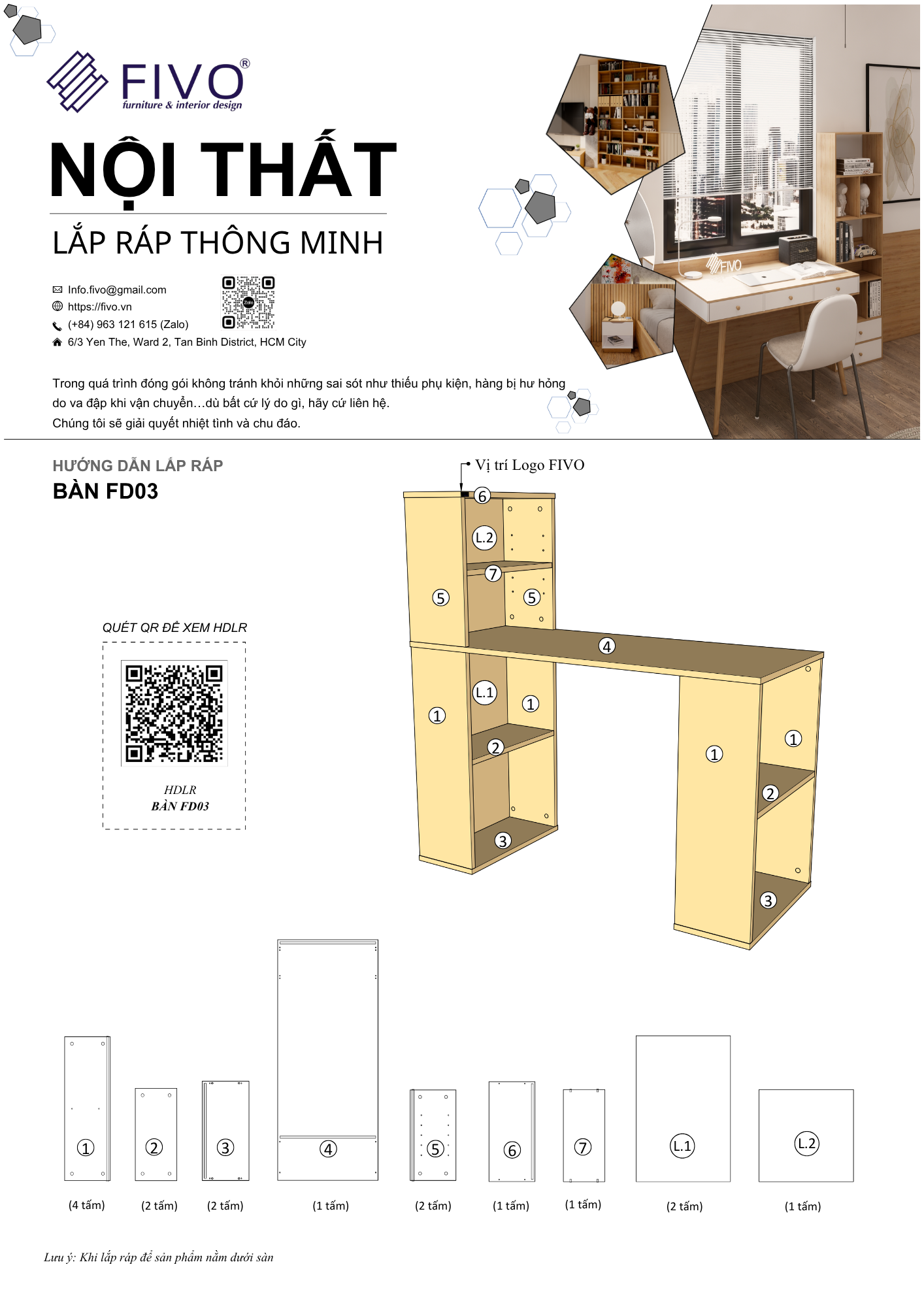 Hướng dẫn lắp ráp Bàn Làm Việc Kết Hợp Kệ Sách FD03 FIVO