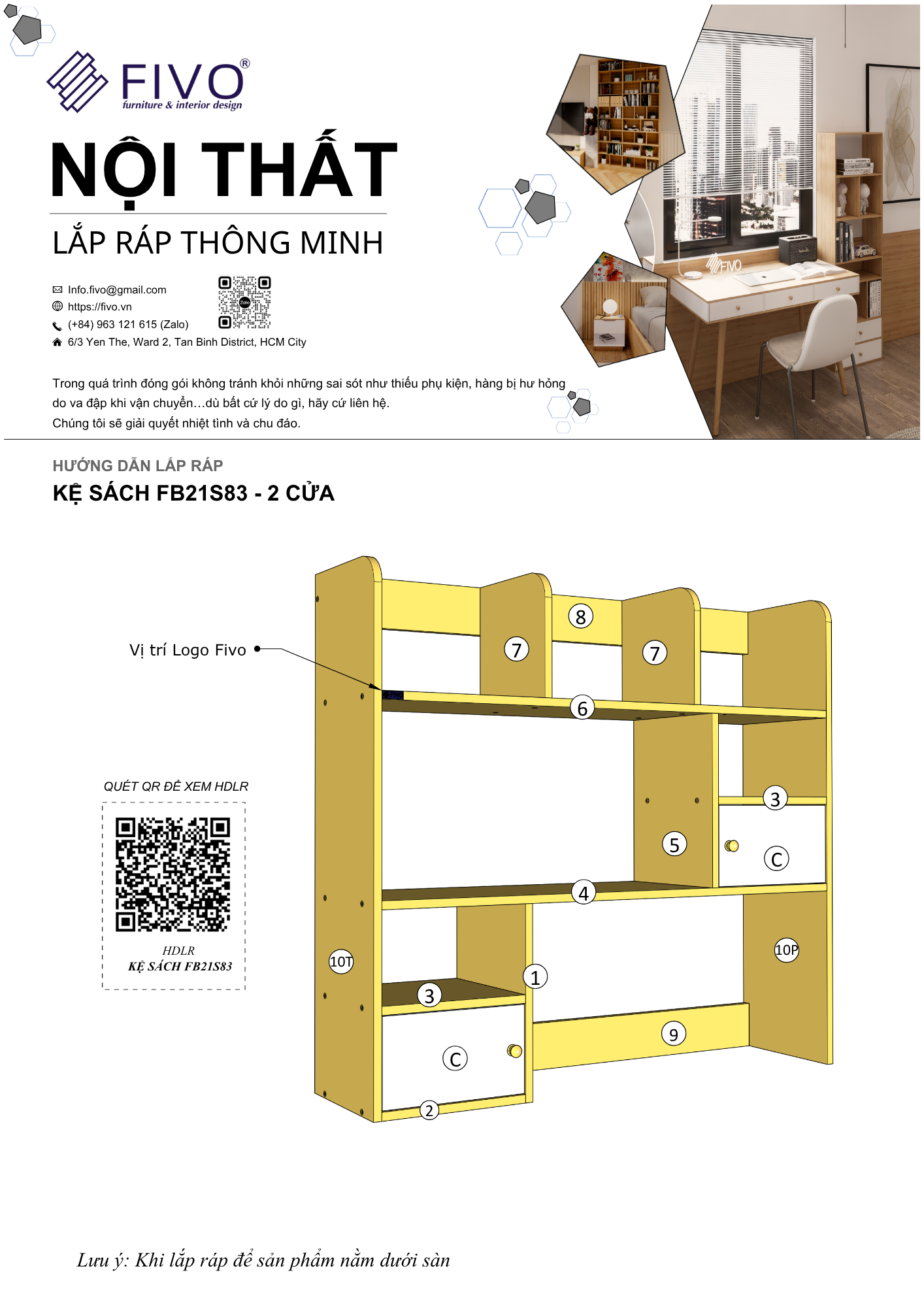 Hướng dẫn lắp ráp Kệ Sách Để Bàn FB21, Ngang 83cm, 4 Cửa FIVO