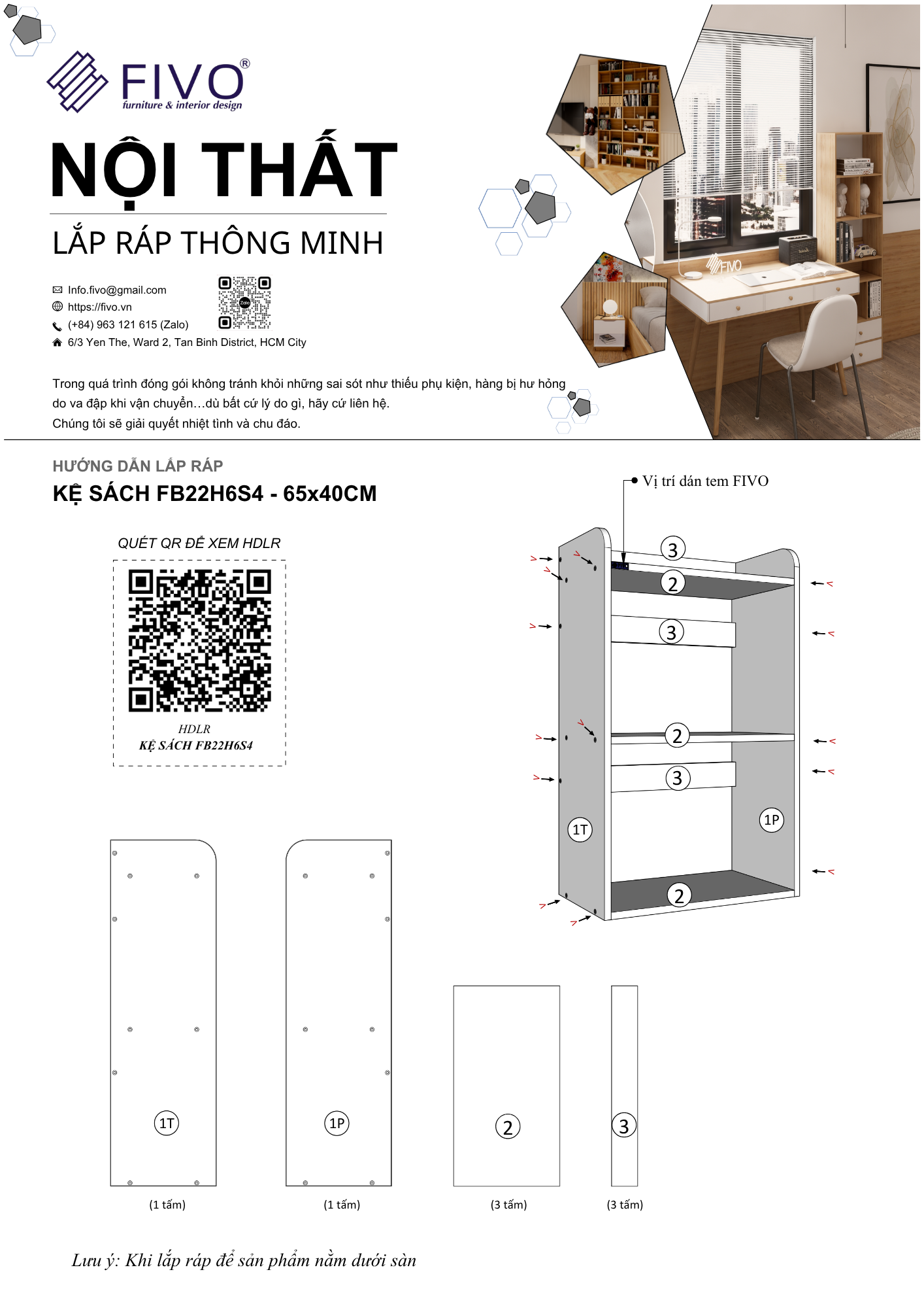 Hướng dẫn lắp ráp Kệ Sách Để Bàn FB22, 3 Tầng, Ngang 50cm FIVO