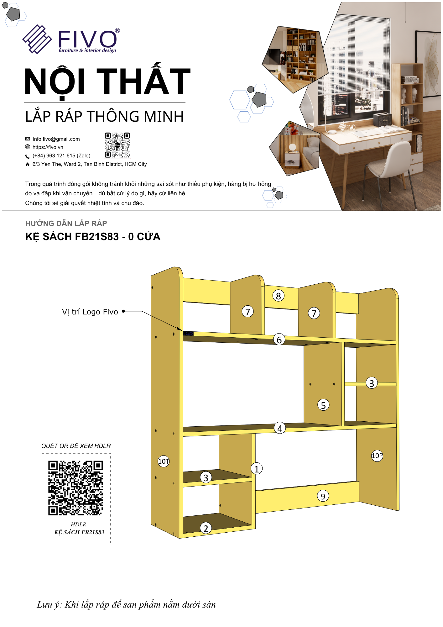 Hướng dẫn lắp ráp Kệ Sách Để Bàn FB21, Ngang 80cm, 2 Cửa FIVO