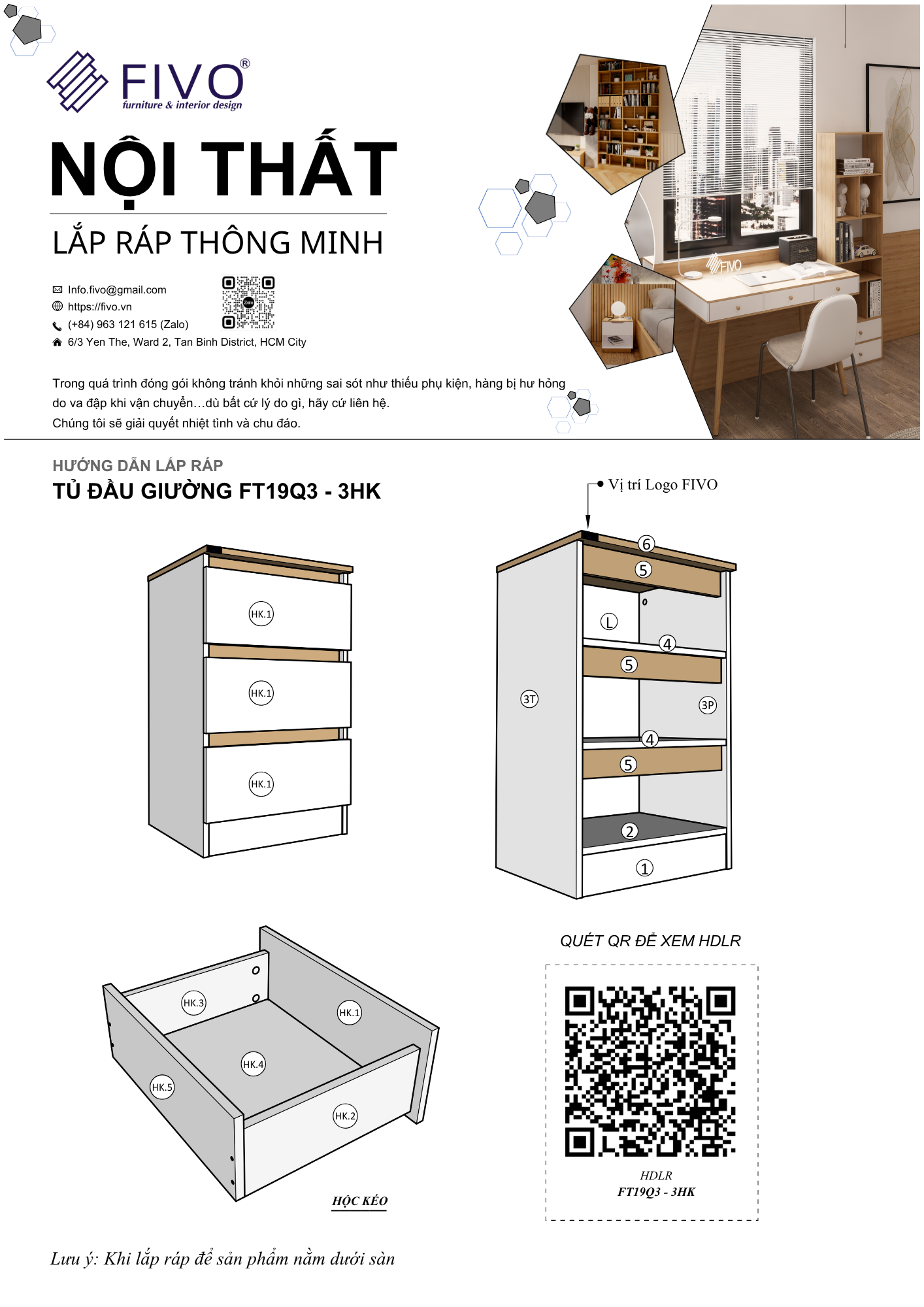 Hướng dẫn lắp ráp Tủ Đầu Giường FT19, 3 Hộc FIVO