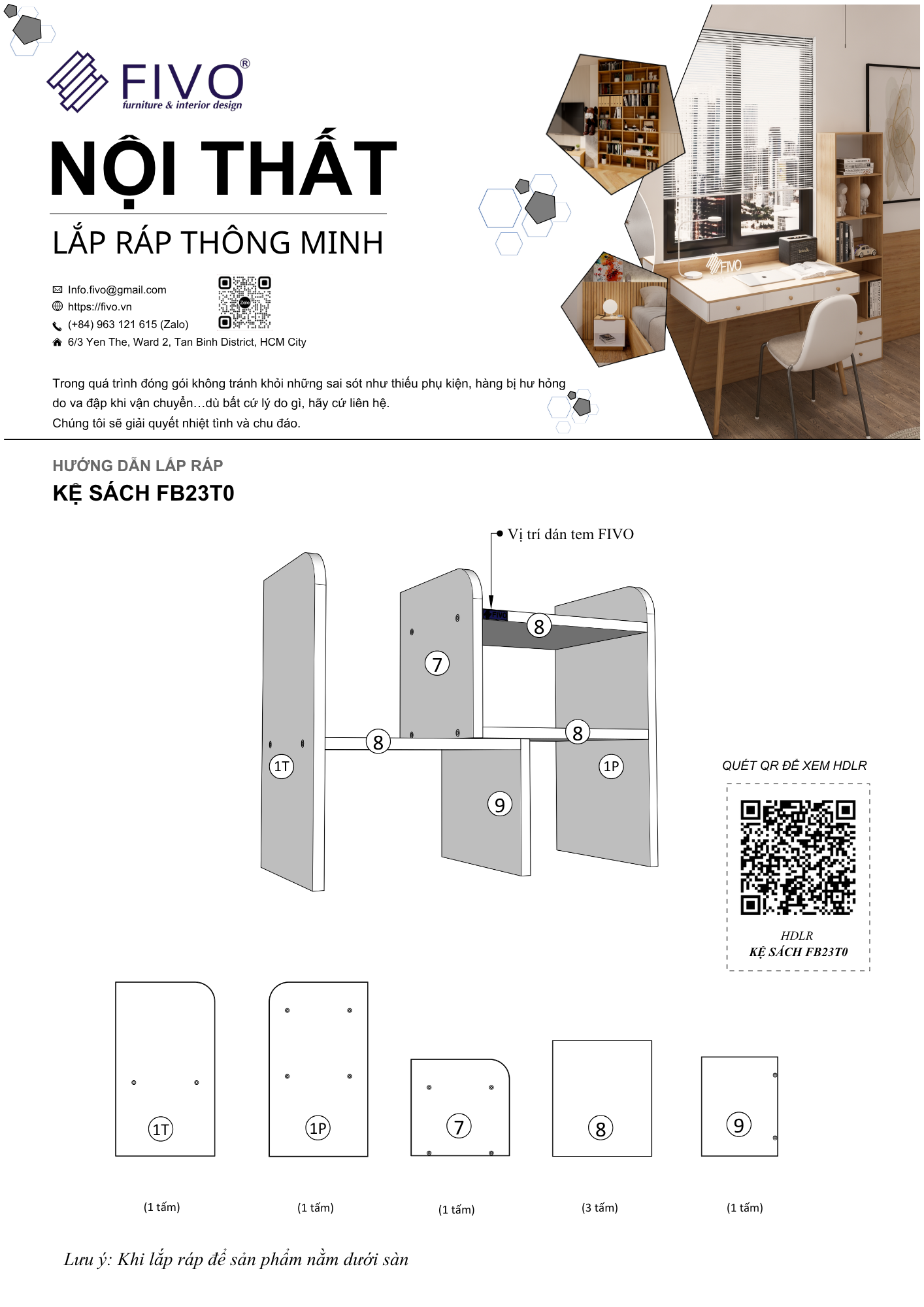 Hướng dẫn lắp ráp Kệ Sách Để Bàn FB23, 2 Cửa FIVO