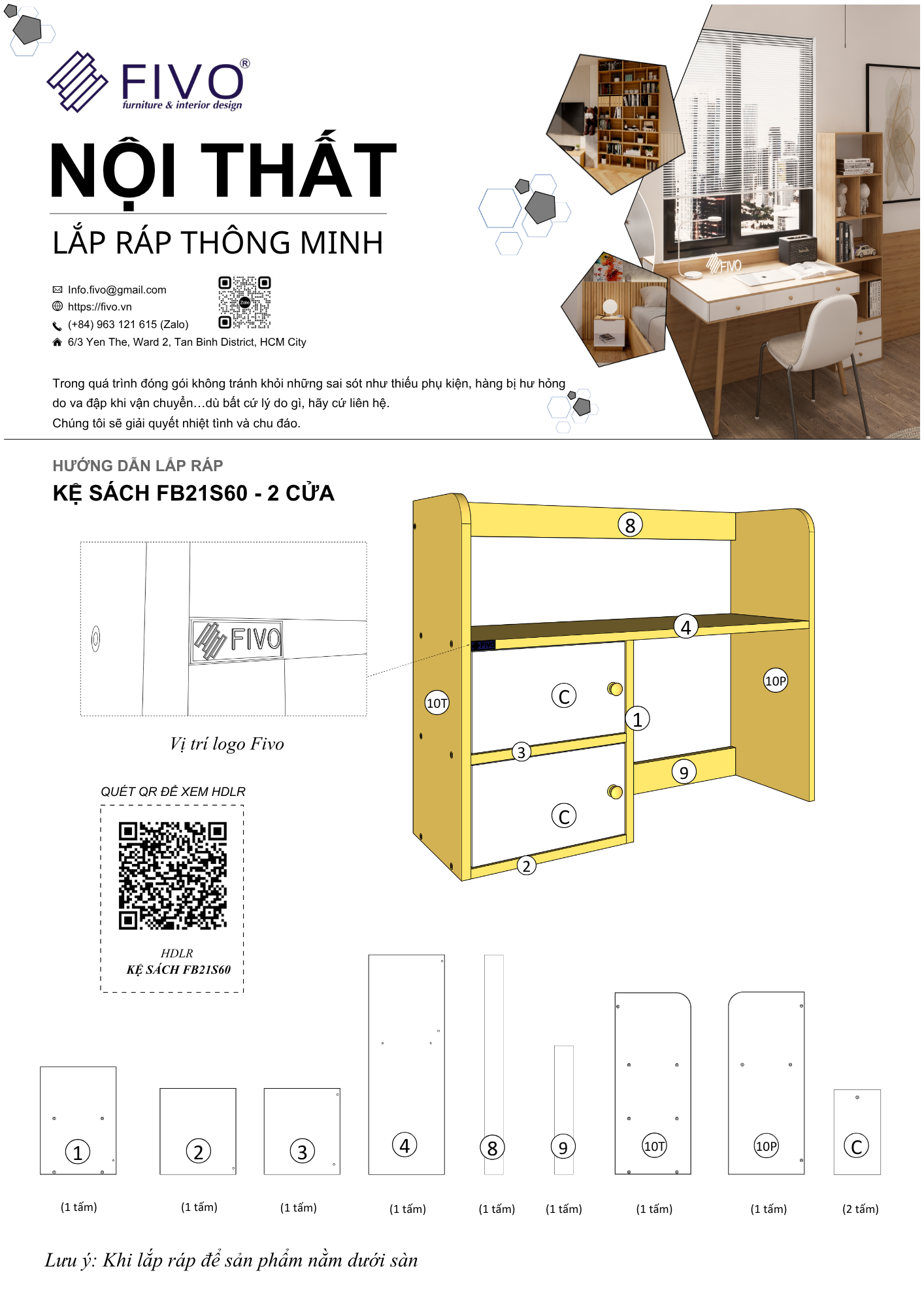 Hướng dẫn lắp ráp của Kệ Sách Để Bàn FB21, Ngang 80cm, 2 Cửa FIVO