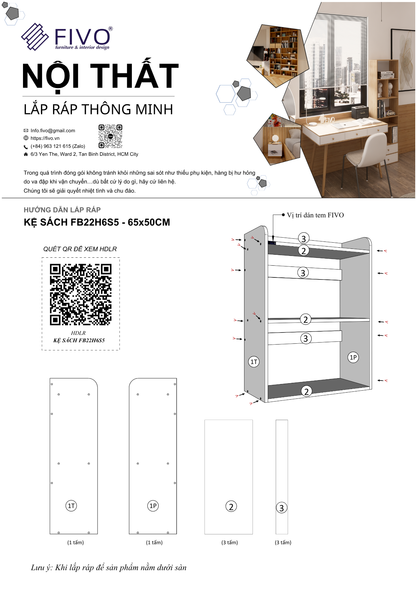 Hướng dẫn lắp ráp Kệ Sách Để Bàn FB22, 3 Tầng, Ngang 50cm FIVO