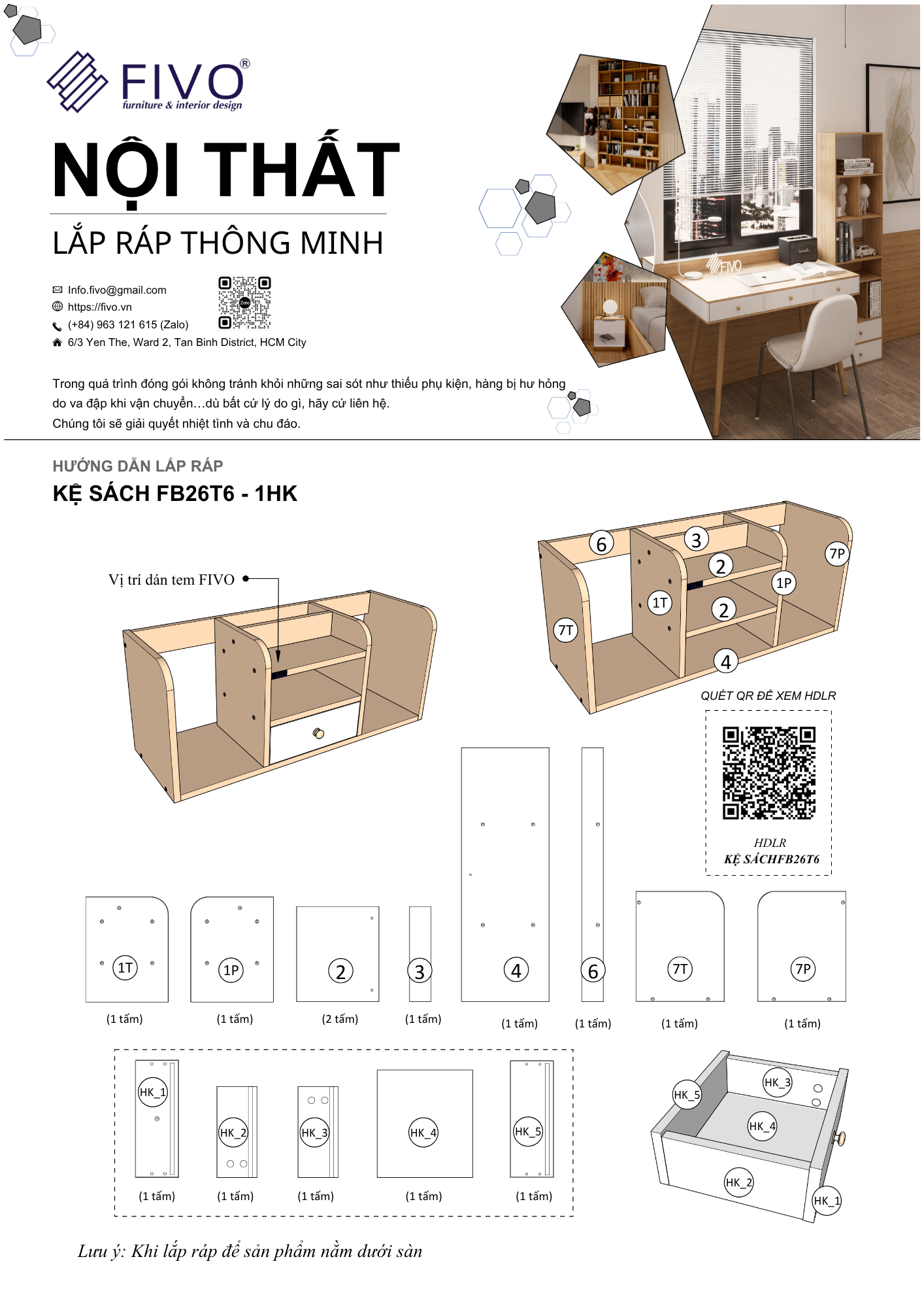 Hướng dẫn lắp ráp Kệ Sách Để Sàn FB26, Ngang 60cm, 1 Hộc FIVO