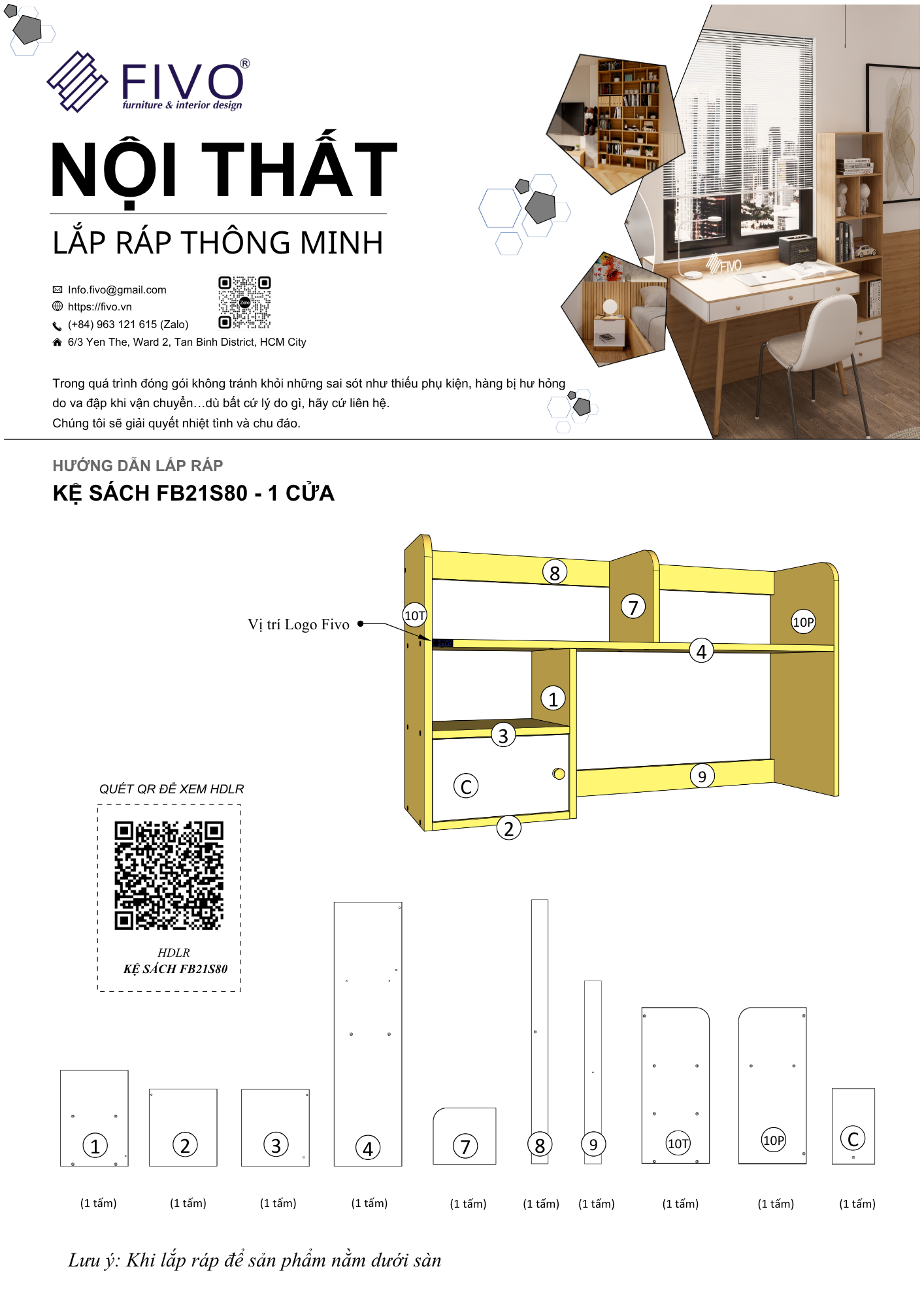 Hướng dẫn lắp ráp của Kệ Sách Để Bàn FB21, Ngang 80cm, 2 Cửa FIVO
