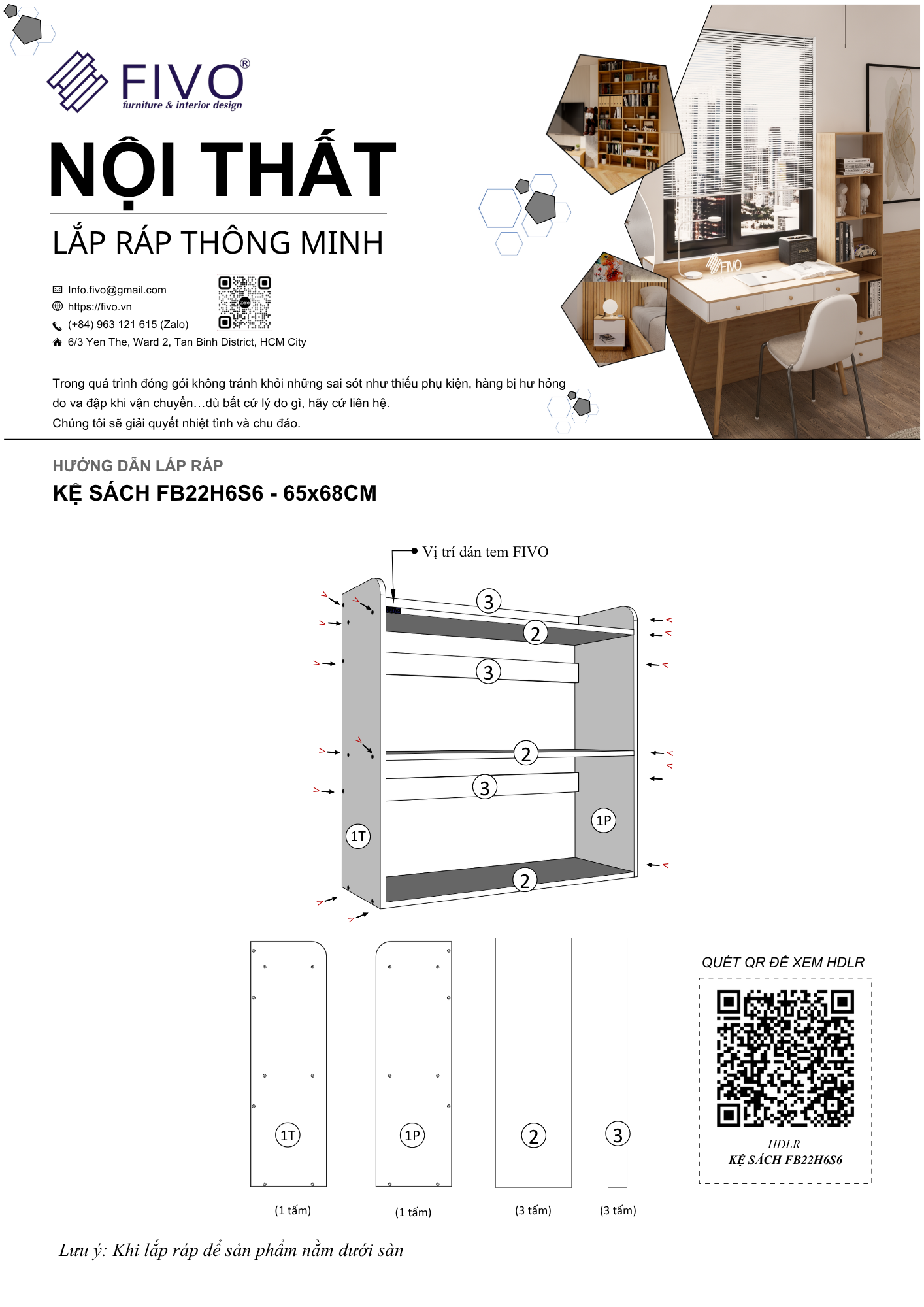 Hướng dẫn lắp ráp Kệ Sách Để Bàn, 3 Tầng, Ngang 68cm FIVO