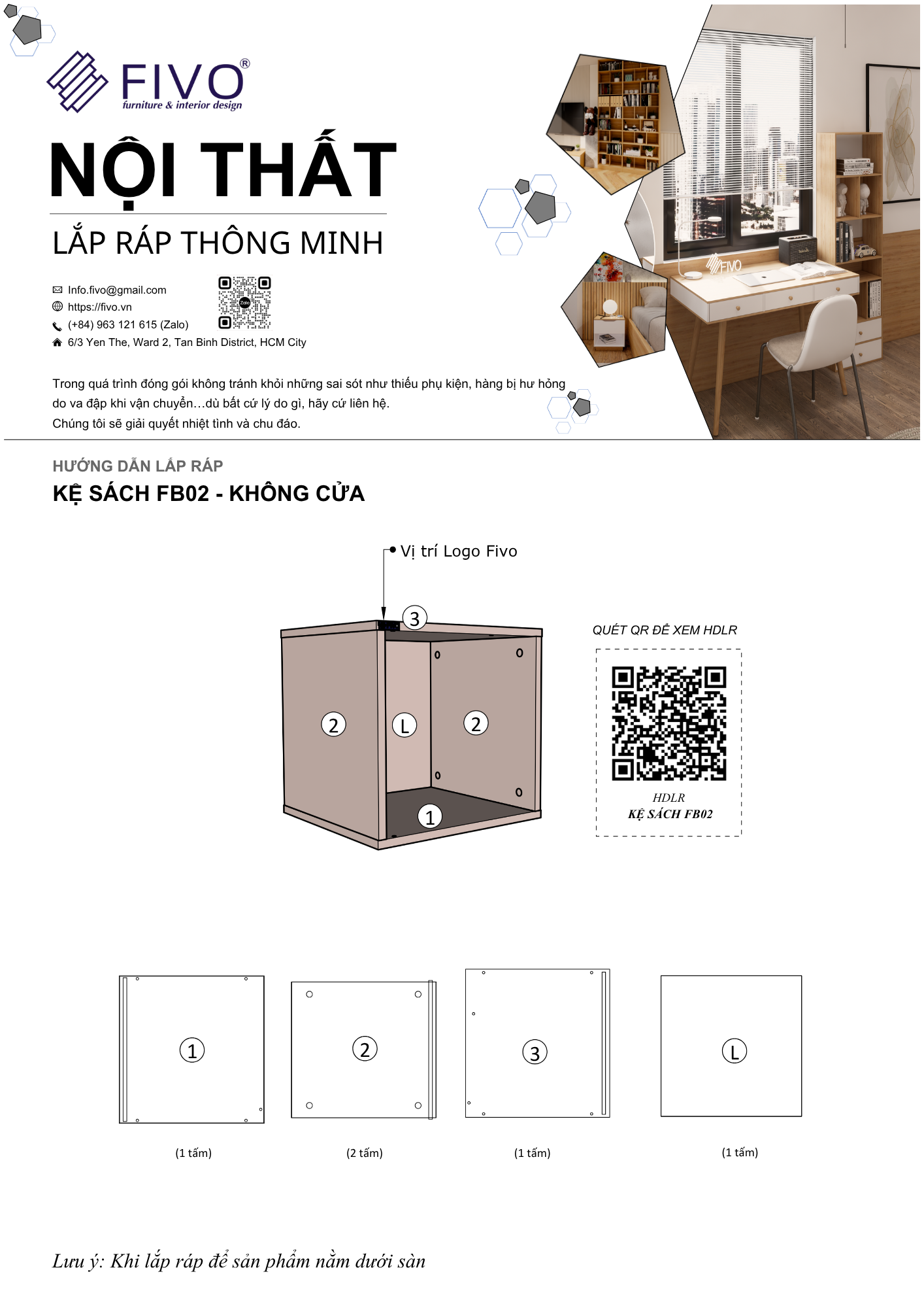 Hướng dẫn lắp ráp Kệ Sách Tổ Ong FB02, Không Cửa FIVO