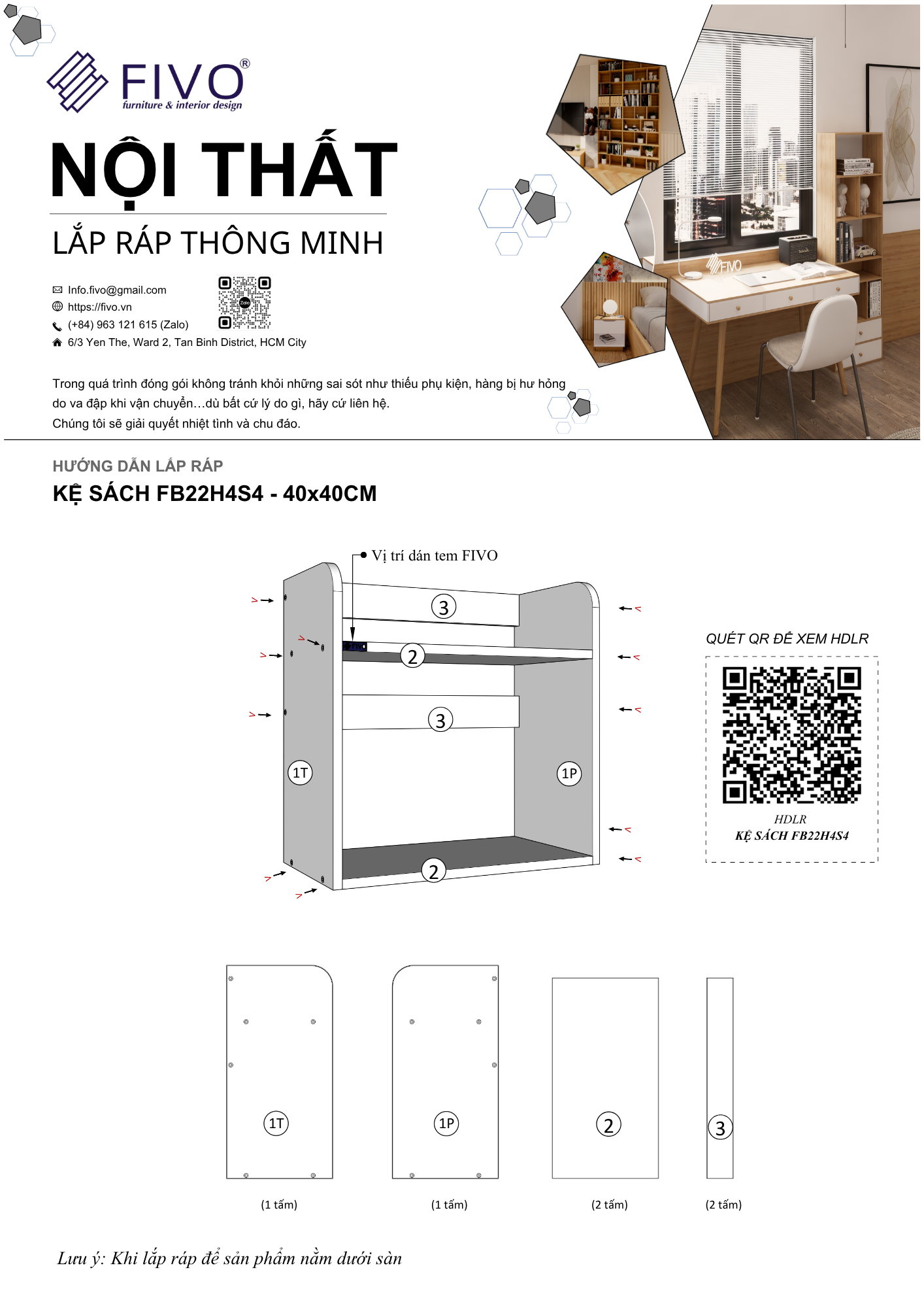 Hướng dẫn lắp ráp Kệ Sách Để Bàn FB22, 2 Tầng, Ngang 50cm FIVO