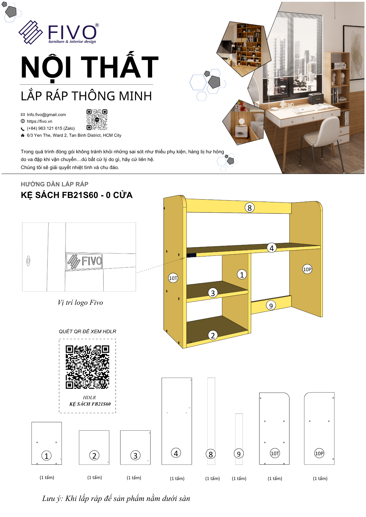 Hướng dẫn lắp ráp Kệ Sách Để Bàn FB21 Ngang 60cm, 0 Cửa FIVO