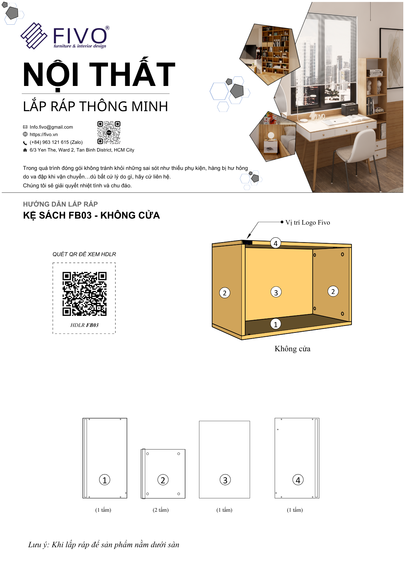 Hướng dẫn lắp ráp Kệ Sách Tổ Ong FB03, Không Cửa FIVO