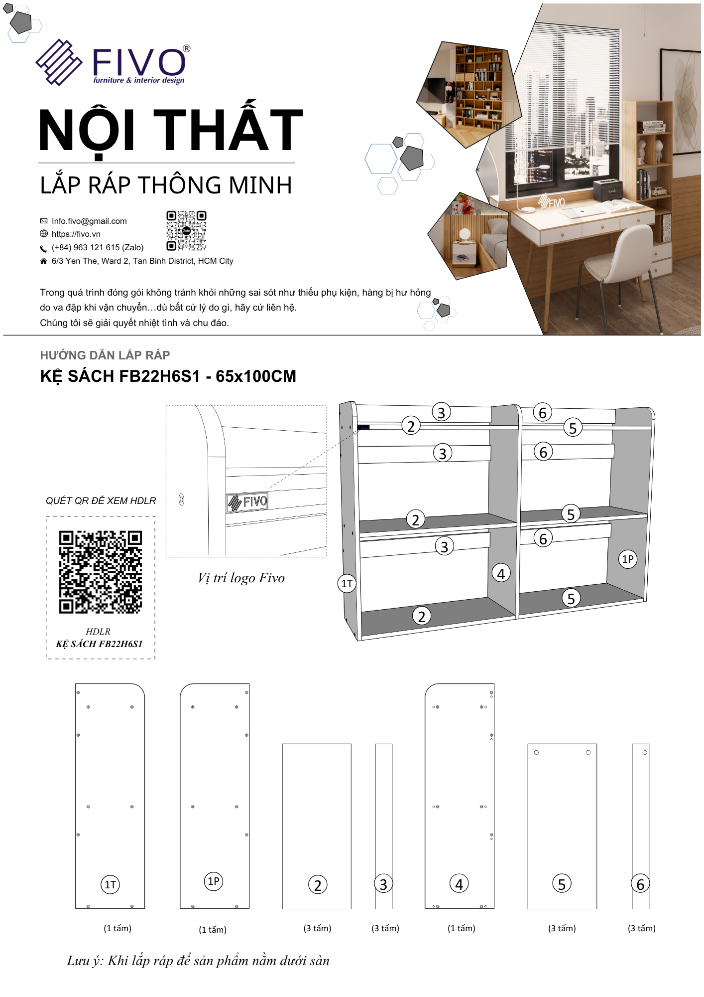 Hướng dẫn lắp ráp Kệ Sách Để Bàn FB22, 3 Tầng, Ngang 100cm FIVO